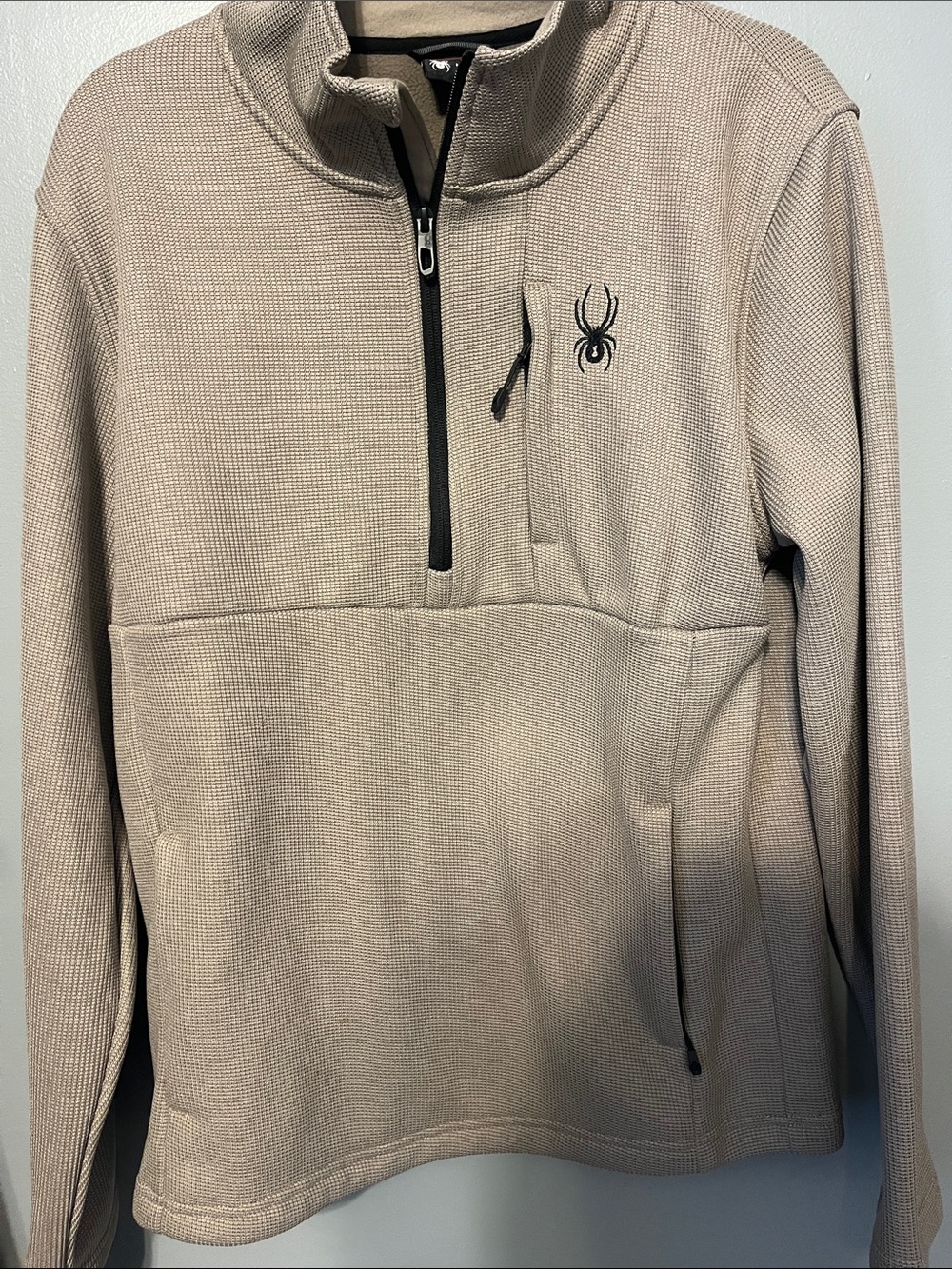 Spyder Beige Waffle Knit Half-Zip Pullover with Black Logo